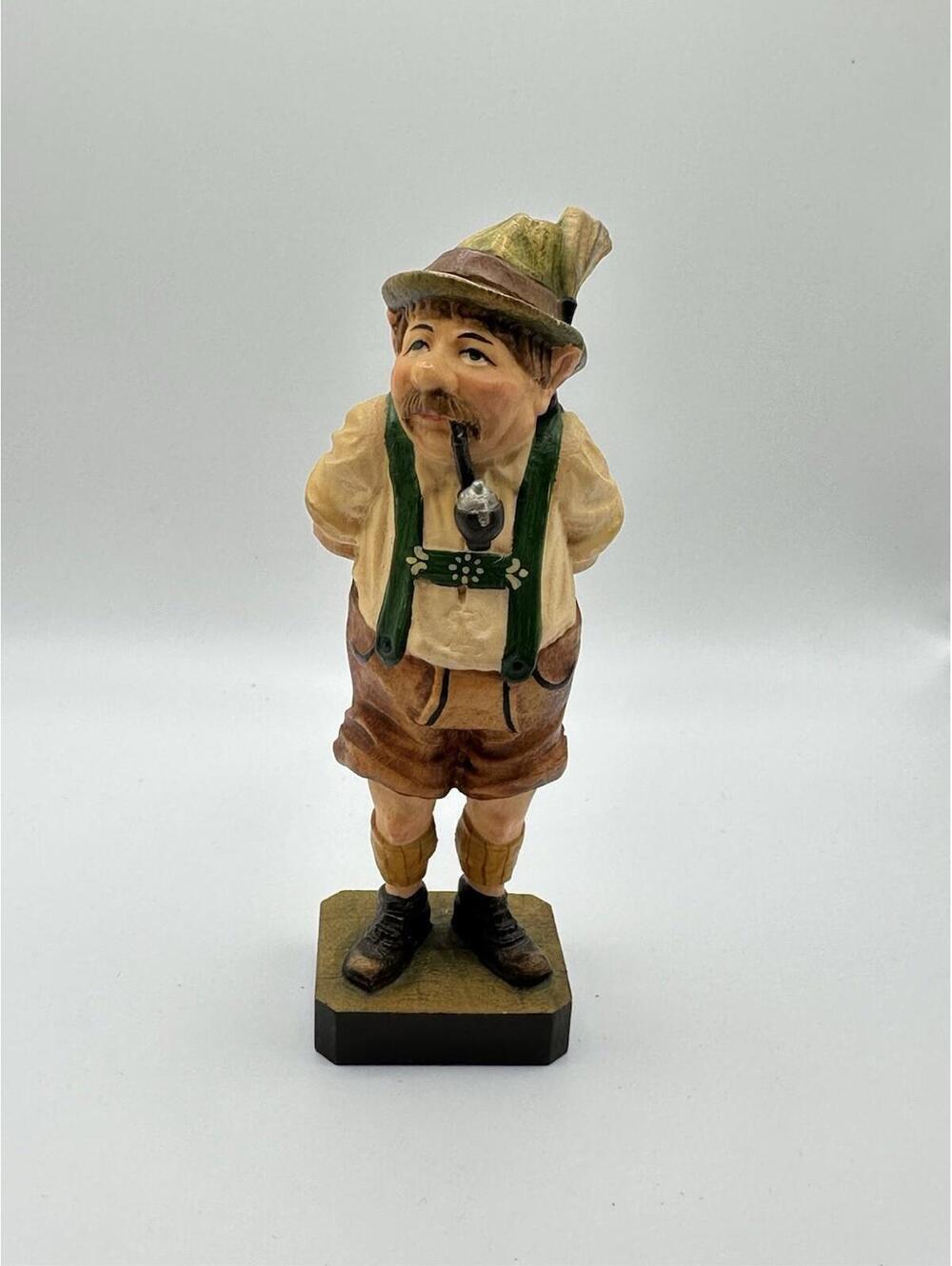 VTG Oberammergau Hand Carved Wooden “Pipe Smoker “Lederhosen